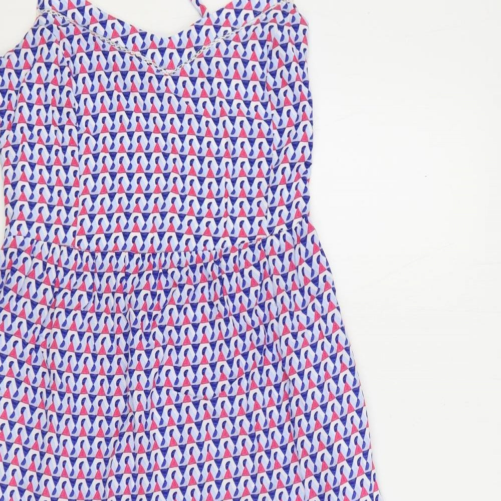 Marks and Spencer Womens Multicoloured Geometric Viscose Trapeze & Swing Size 8 Scoop Neck Pullover