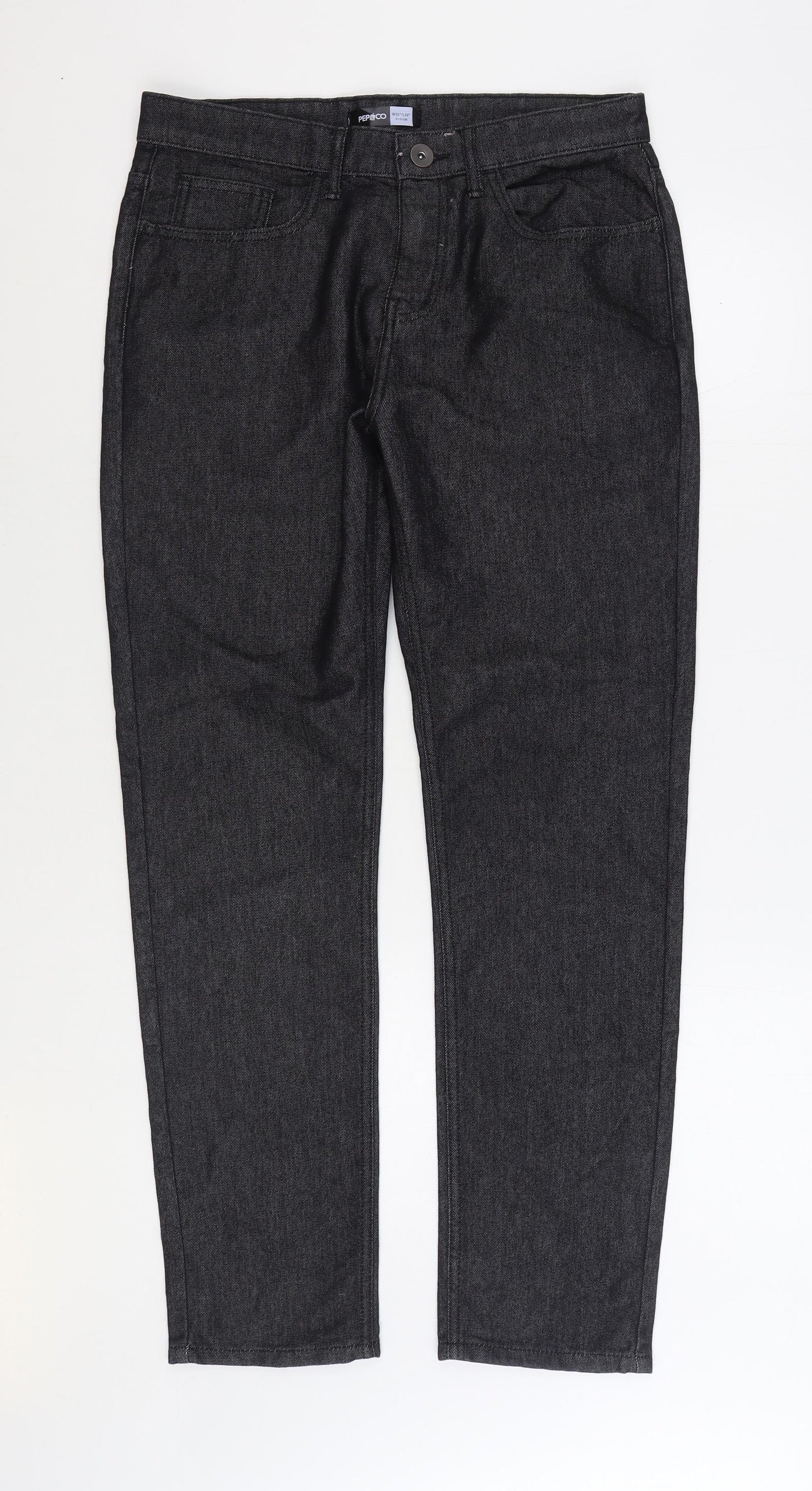 Pep&Co Mens Black Cotton Straight Jeans Size 32 in L32 in Regular