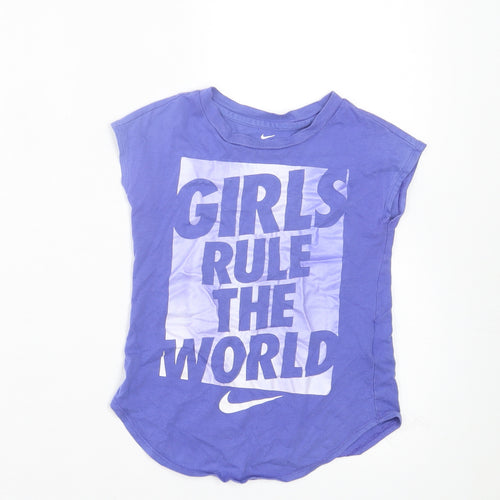 Nike Girls Purple Cotton Basic T-Shirt Size 3-4 Years Crew Neck Pullover - Girls Rule The World