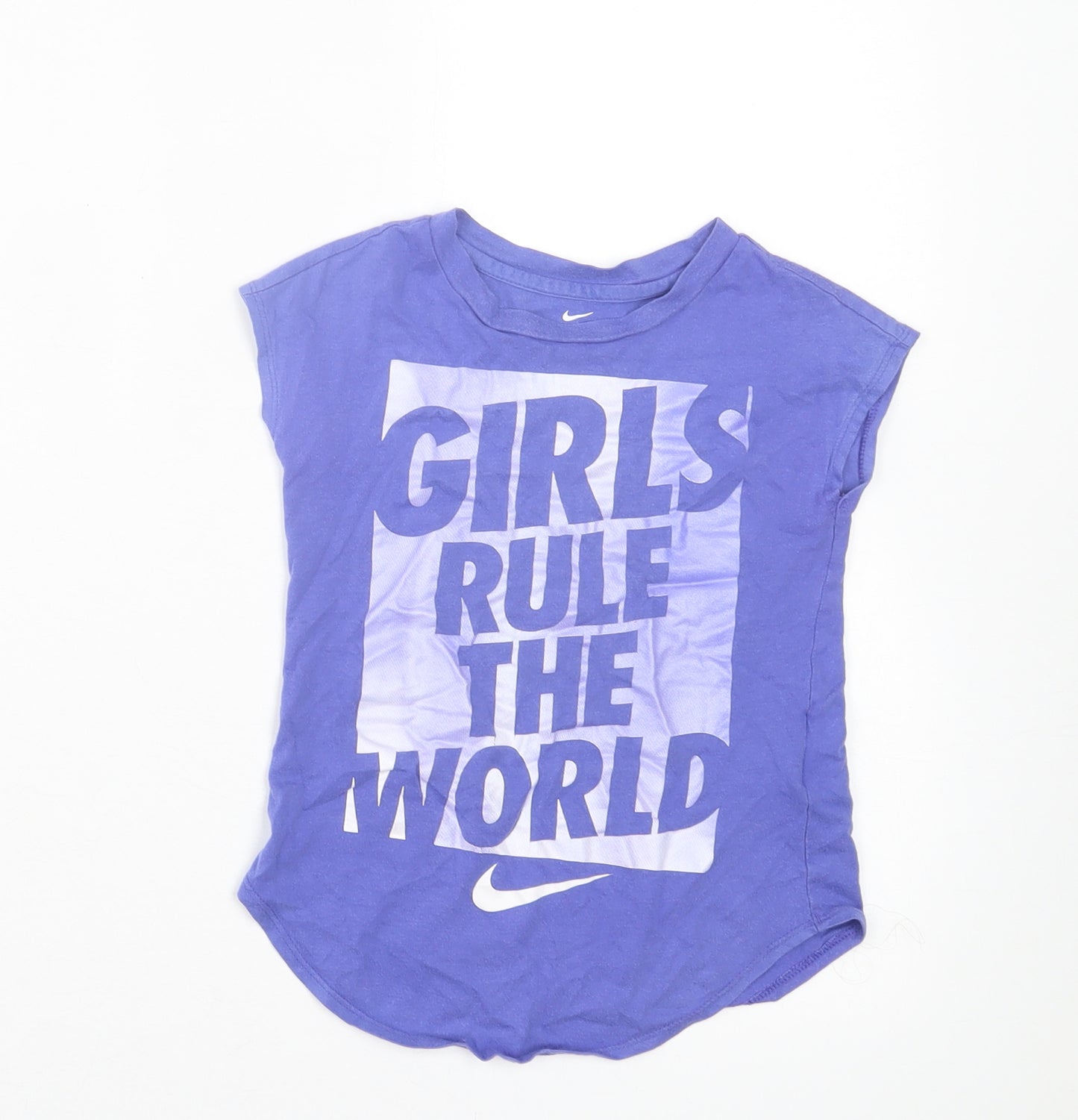 Nike Girls Purple Cotton Basic T-Shirt Size 3-4 Years Crew Neck Pullover - Girls Rule The World