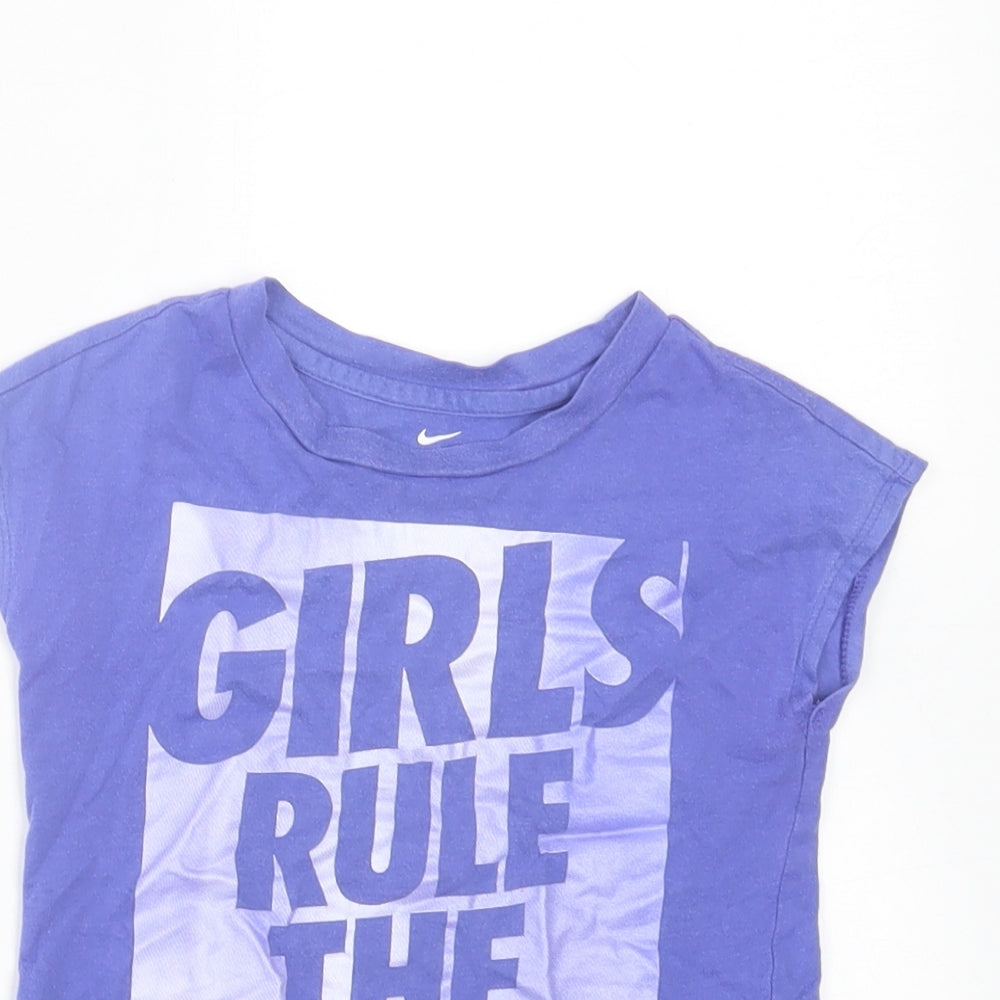 Nike Girls Purple Cotton Basic T-Shirt Size 3-4 Years Crew Neck Pullover - Girls Rule The World