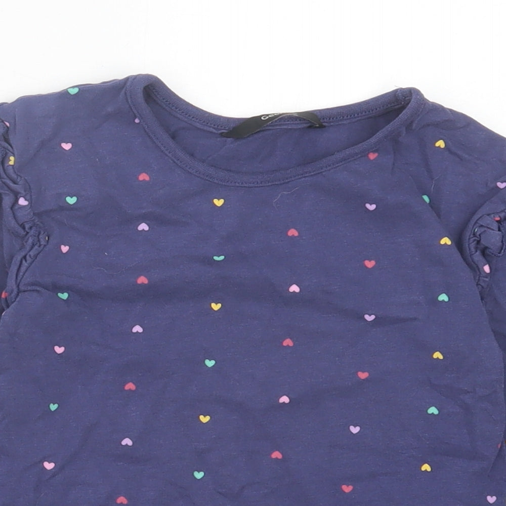 George Girls Blue Geometric Cotton Basic Casual Size 4-5 Years Crew Neck Pullover - Heart Print