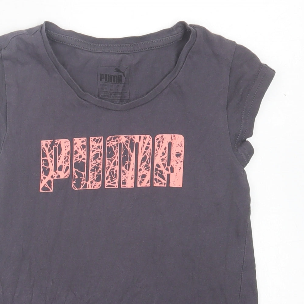 PUMA Girls Grey Polyester Basic T-Shirt Size 5-6 Years Crew Neck Pullover