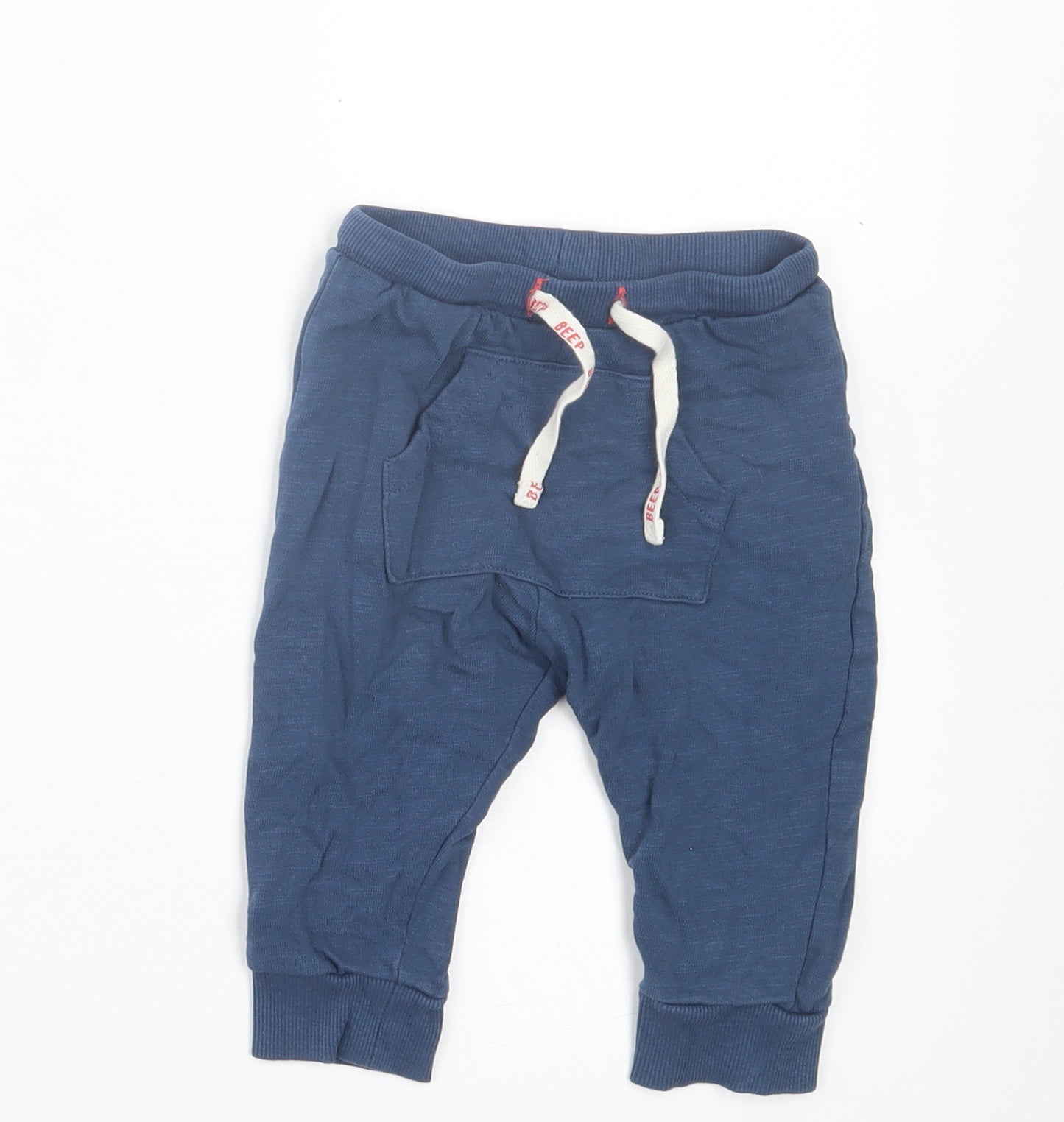 Marks and Spencer Boys Blue Cotton Jogger Trousers Size 9-12 Months Drawstring