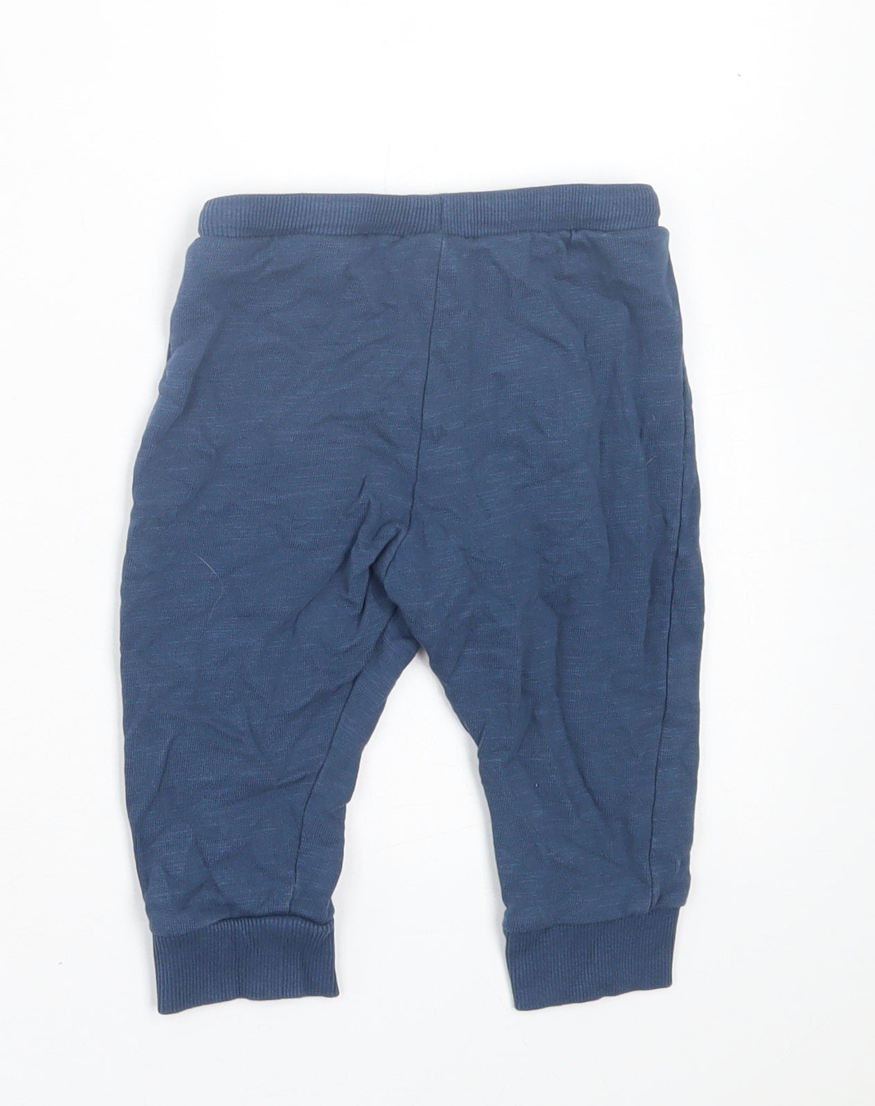 Marks and Spencer Boys Blue Cotton Jogger Trousers Size 9-12 Months Drawstring