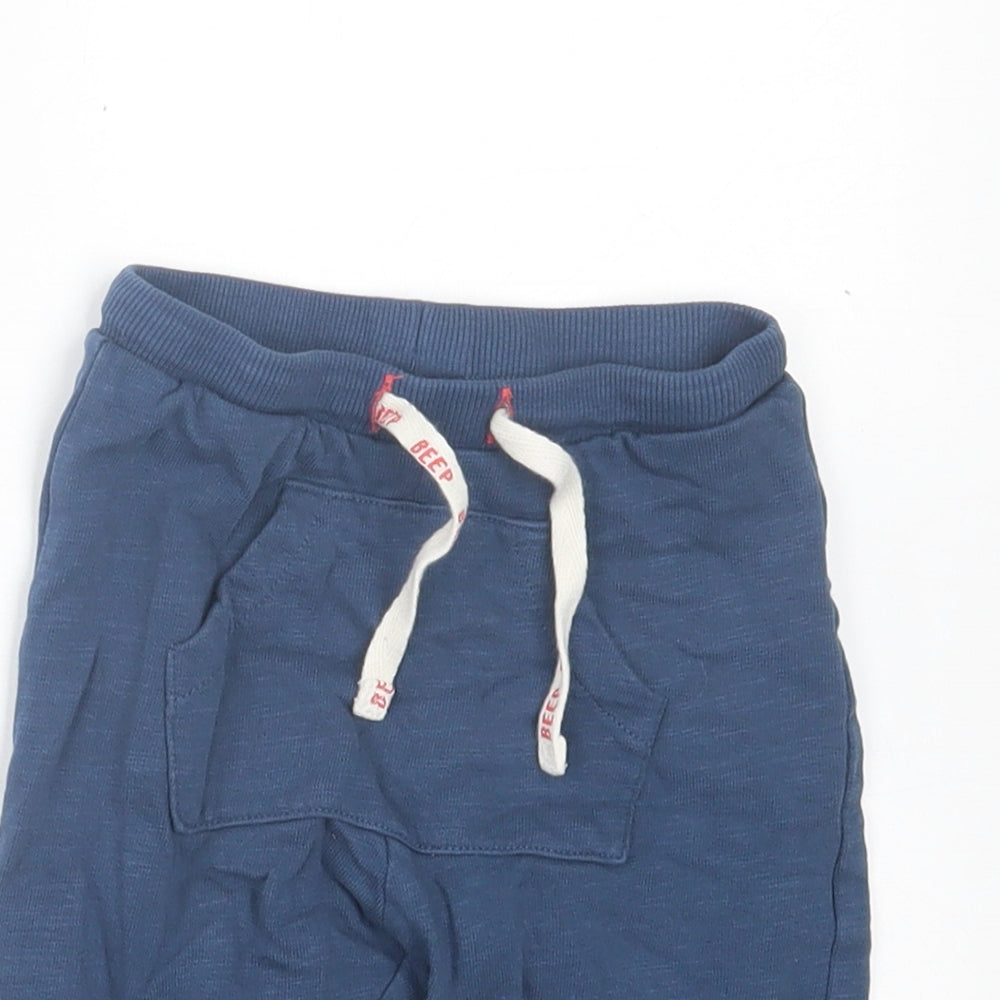 Marks and Spencer Boys Blue Cotton Jogger Trousers Size 9-12 Months Drawstring