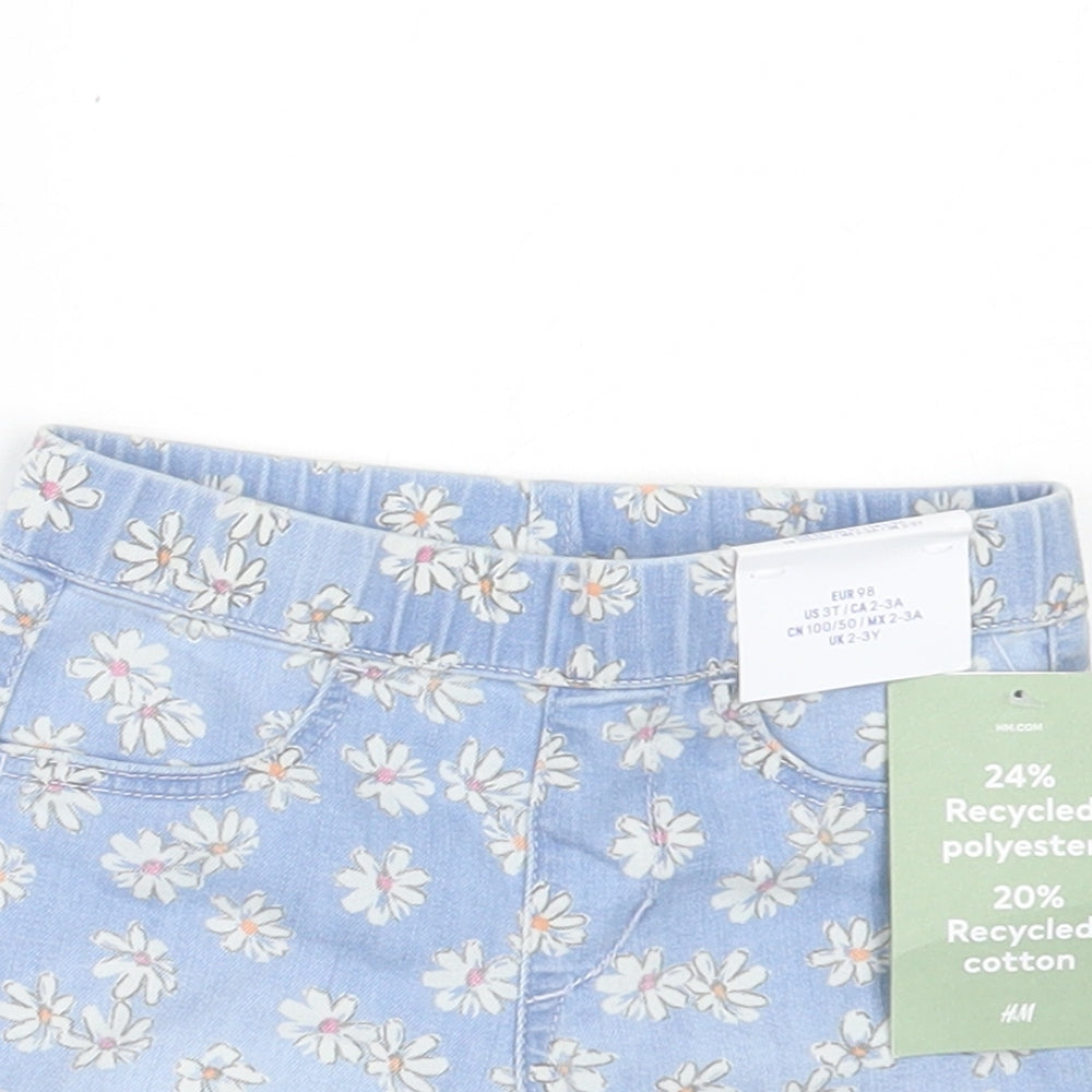 H&M Girls Blue Floral Cotton Boyfriend Shorts Size 2-3 Years Regular
