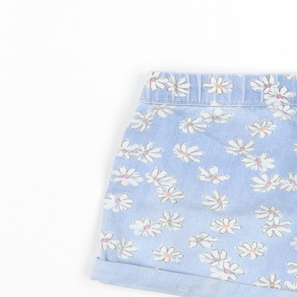 H&M Girls Blue Floral Cotton Boyfriend Shorts Size 2-3 Years Regular