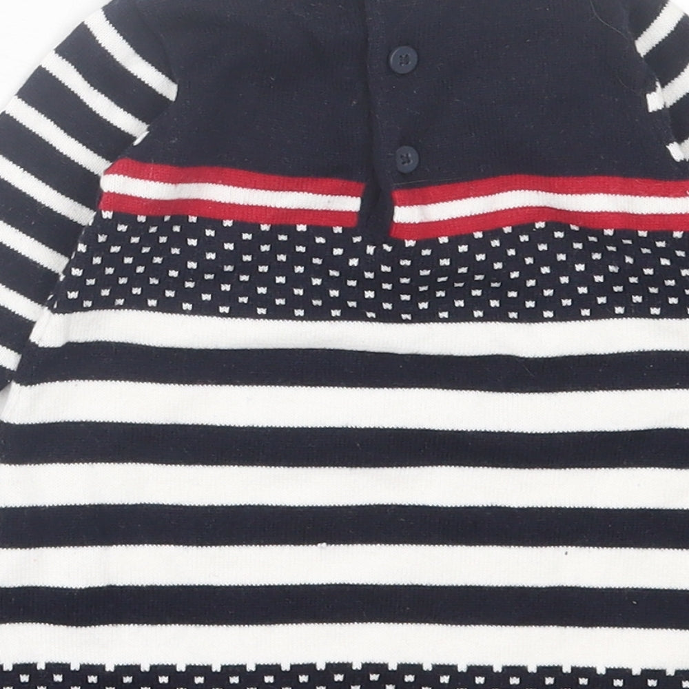 Terre de Marins Girls Black Striped Cotton Jumper Dress Size 3-6 Months Crew Neck Button