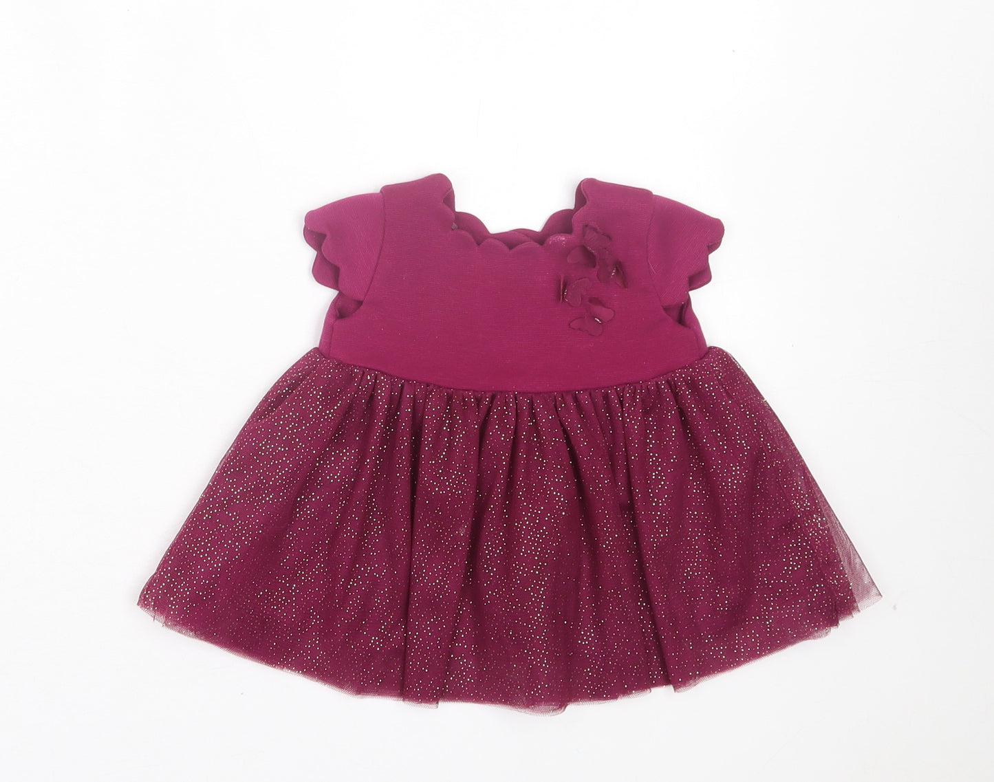 Ted Baker Girls Purple Polyester Fit & Flare Size 0-3 Months Crew Neck Button - Lettuce edging