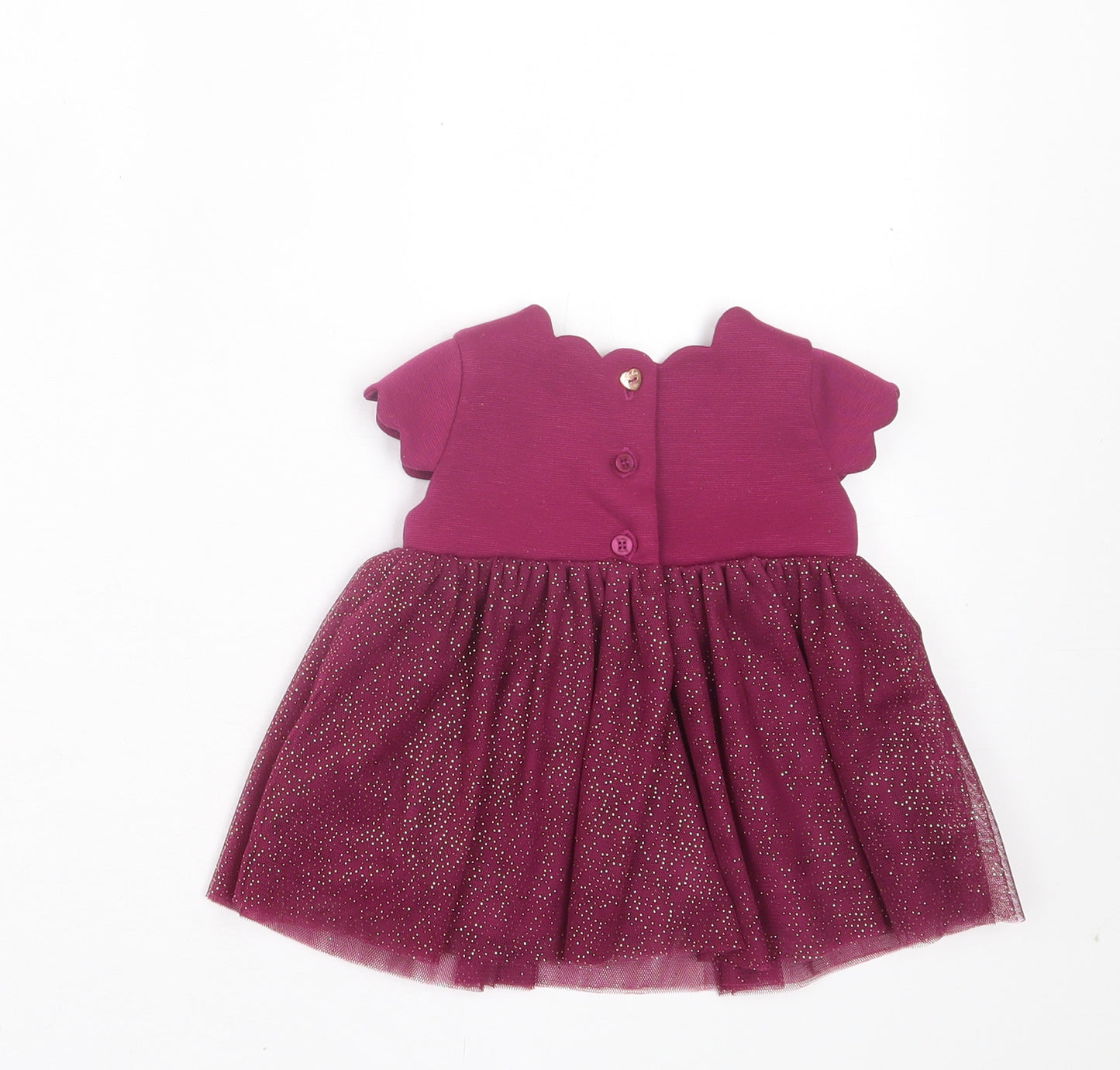 Ted Baker Girls Purple Polyester Fit & Flare Size 0-3 Months Crew Neck Button - Lettuce edging
