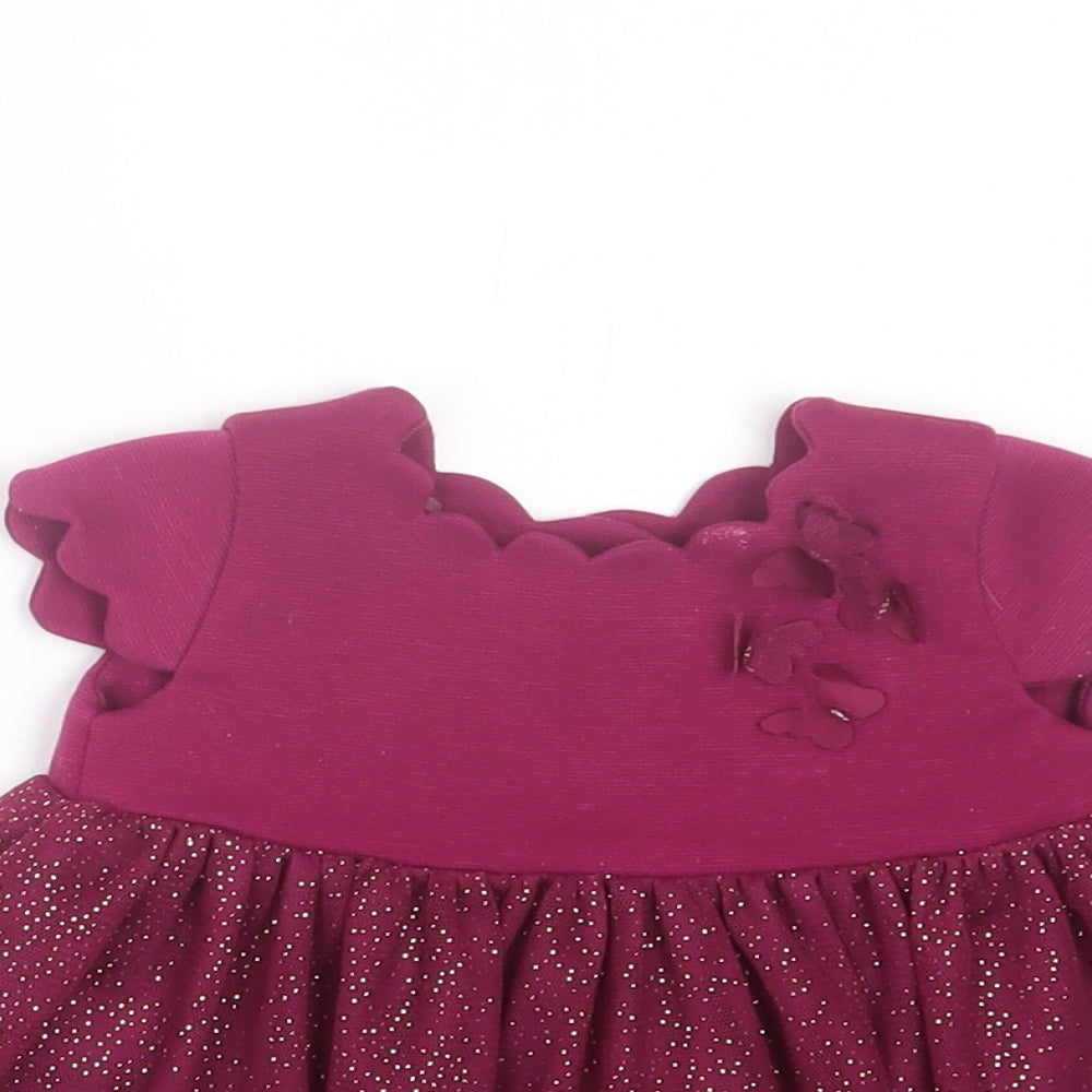 Ted Baker Girls Purple Polyester Fit & Flare Size 0-3 Months Crew Neck Button - Lettuce edging