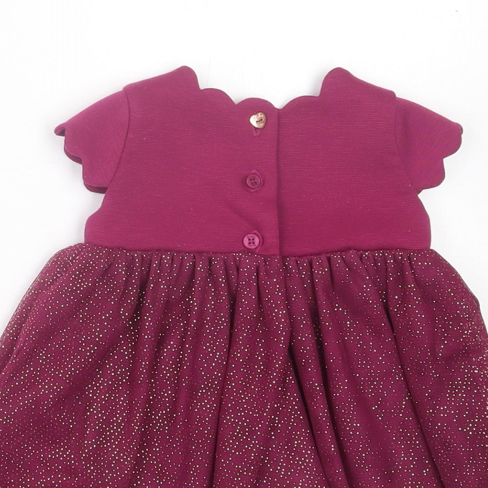 Ted Baker Girls Purple Polyester Fit & Flare Size 0-3 Months Crew Neck Button - Lettuce edging