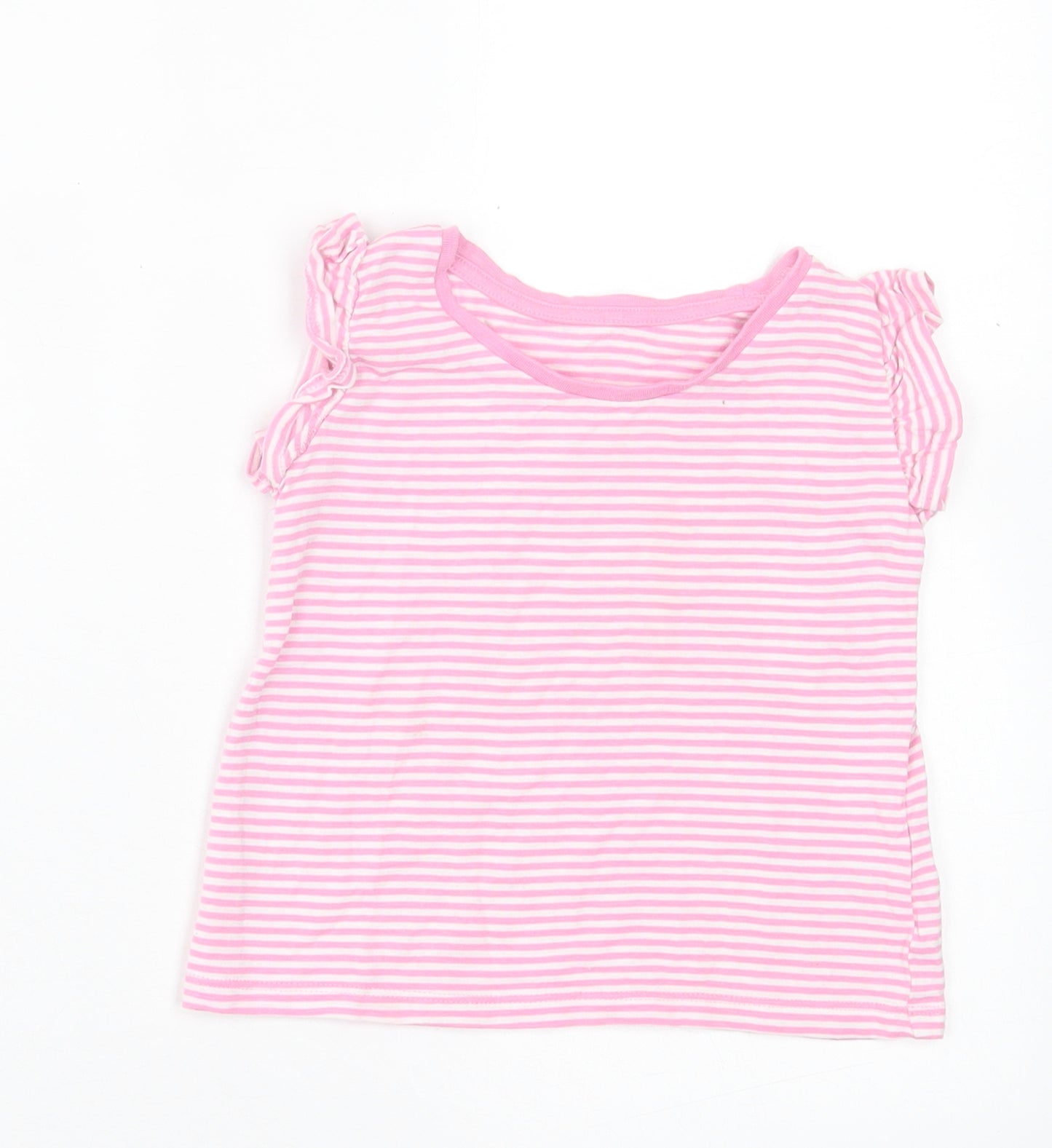 Matalan Girls Pink Striped Cotton Basic T-Shirt Size 2-3 Years Crew Neck Pullover