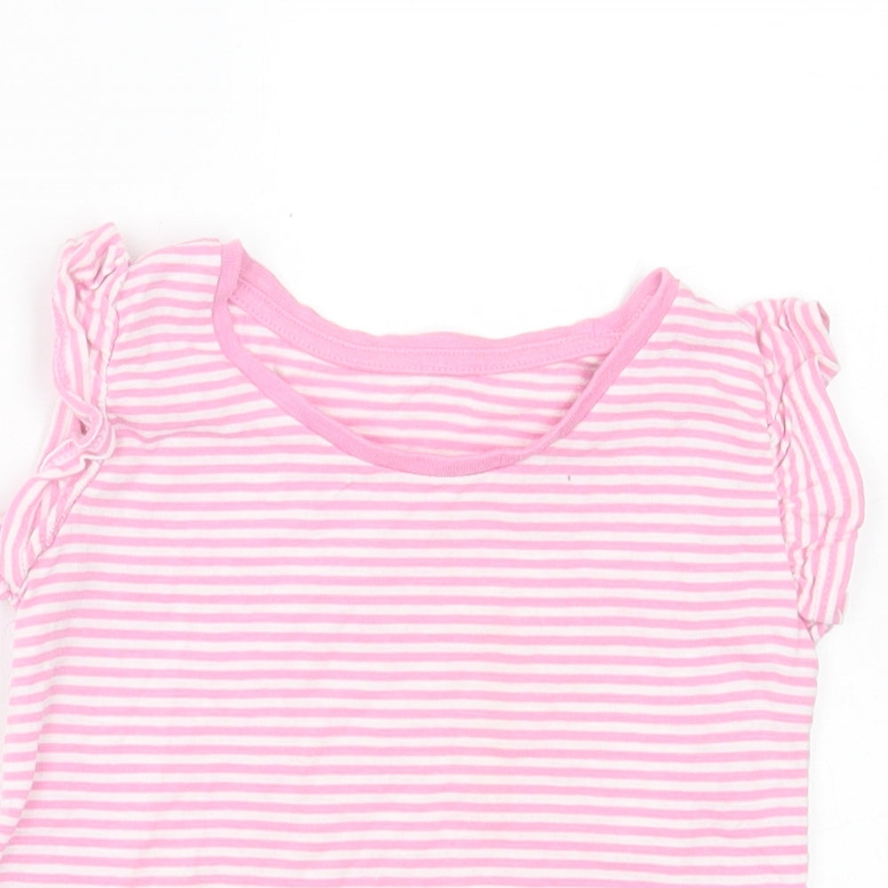 Matalan Girls Pink Striped Cotton Basic T-Shirt Size 2-3 Years Crew Neck Pullover