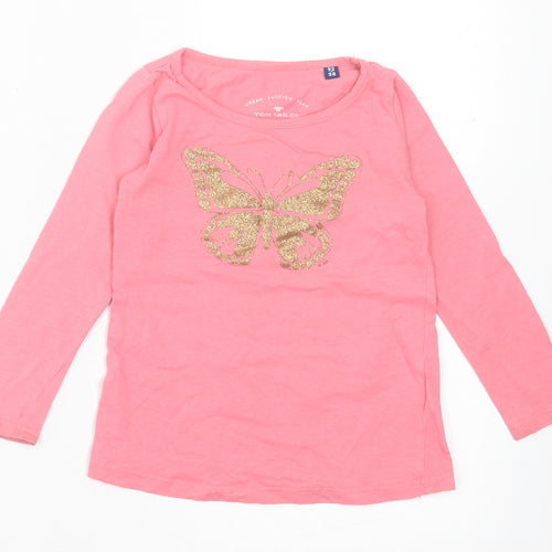 TOM TAILOR Girls Pink Cotton Basic Casual Size 2-3 Years Crew Neck Pullover - Butterfly Print