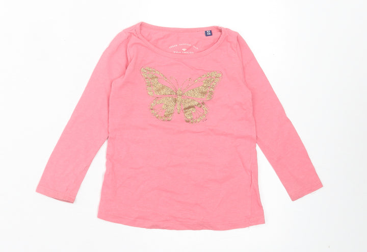 TOM TAILOR Girls Pink Cotton Basic Casual Size 2-3 Years Crew Neck Pullover - Butterfly Print