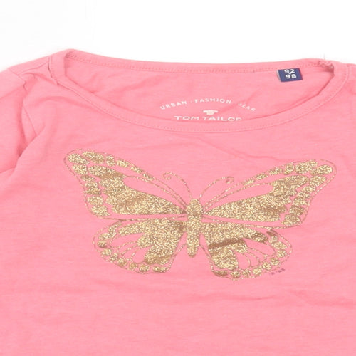 TOM TAILOR Girls Pink Cotton Basic Casual Size 2-3 Years Crew Neck Pullover - Butterfly Print