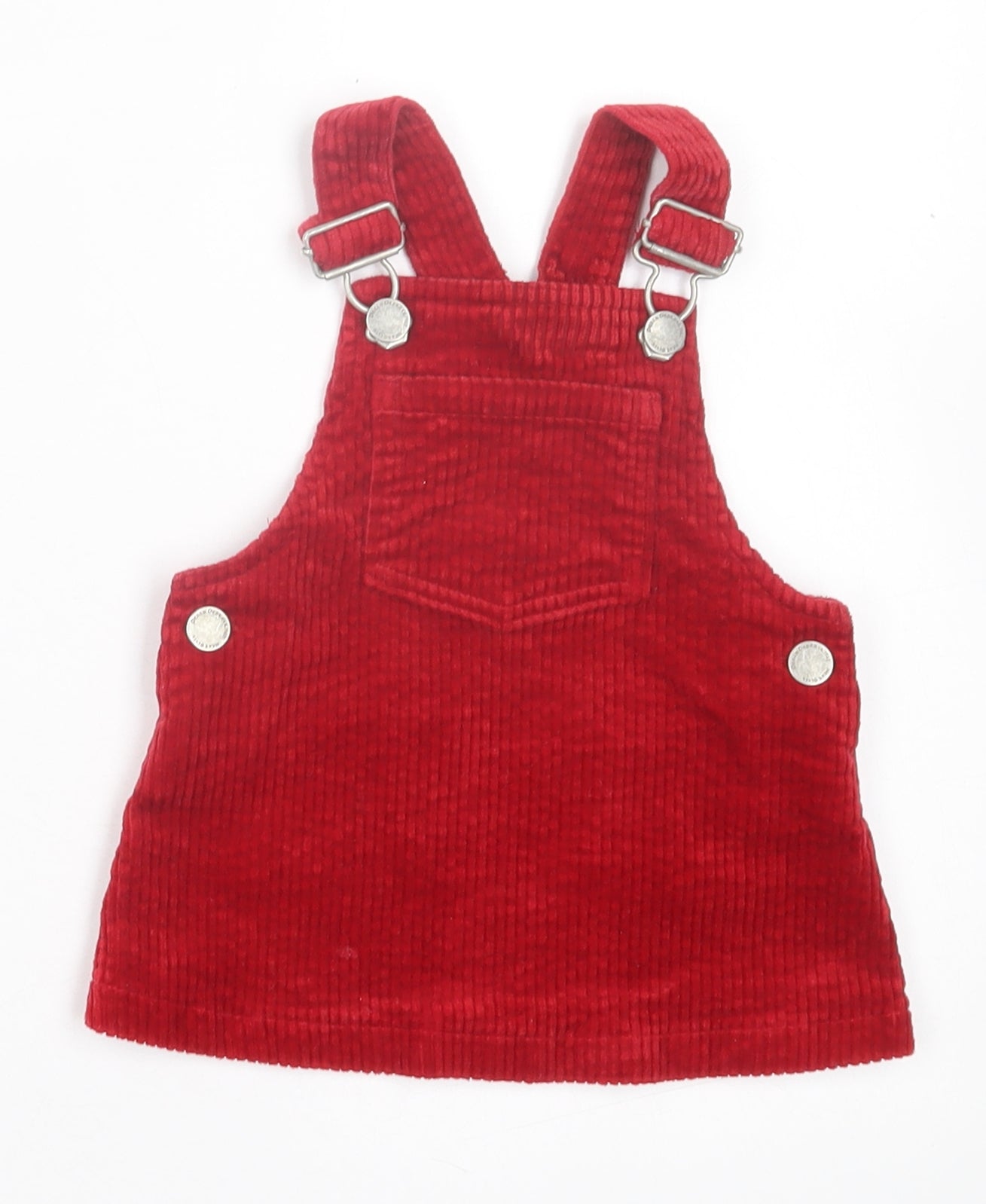 NEXT Girls Red Cotton Pinafore/Dungaree Dress Size 3-6 Months Square Neck Button