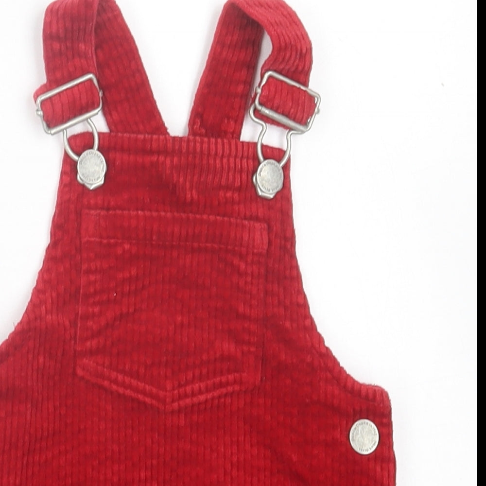 NEXT Girls Red Cotton Pinafore/Dungaree Dress Size 3-6 Months Square Neck Button