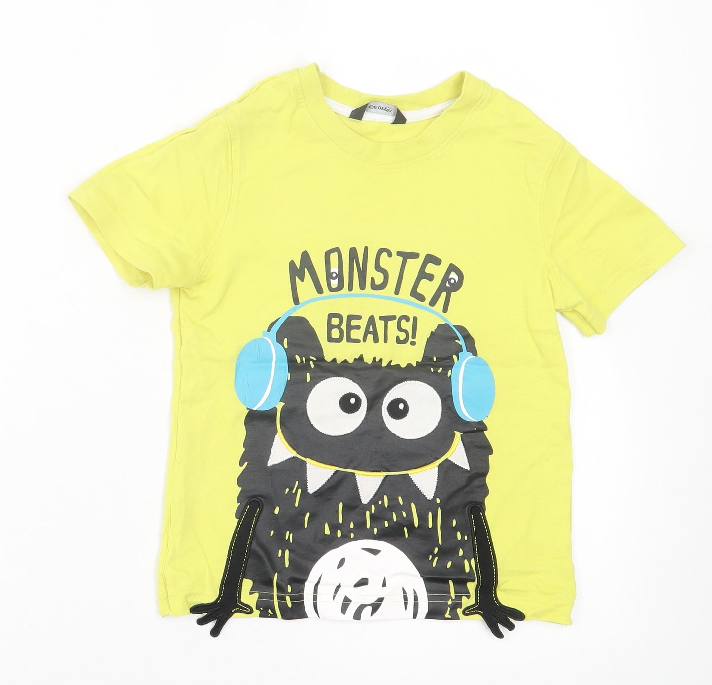 George Boys Yellow Cotton Basic T-Shirt Size 5 Years Crew Neck Pullover - Monster Beats