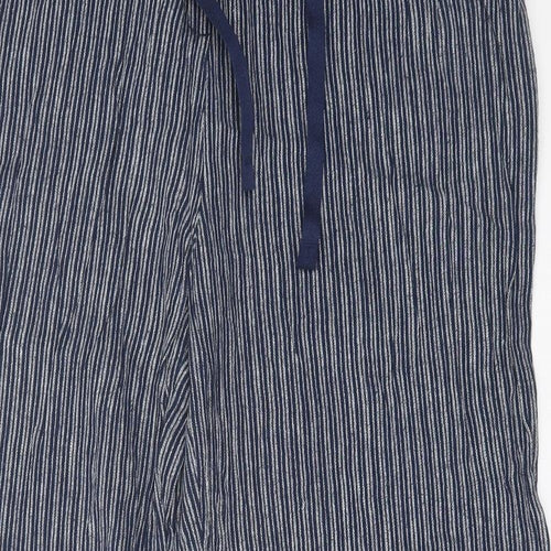NEXT Womens Blue Striped Linen Trousers Size 14 L28 in Regular Drawstring