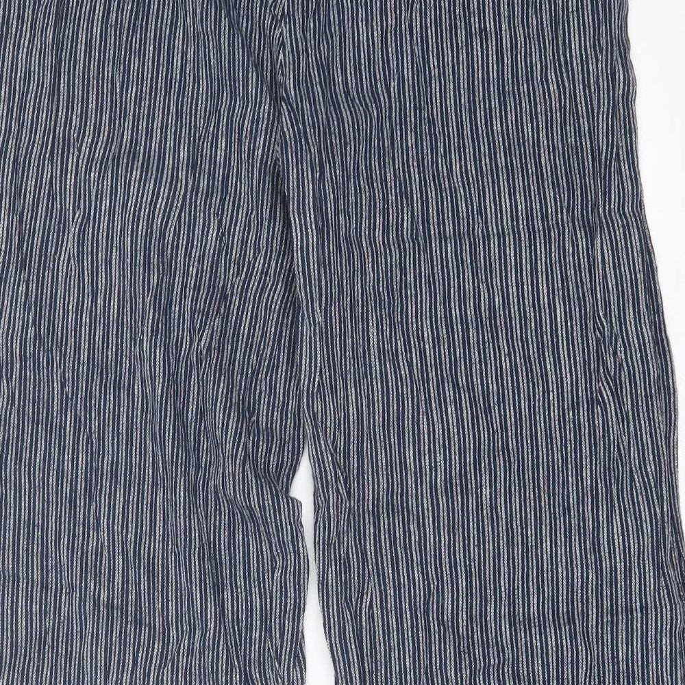 NEXT Womens Blue Striped Linen Trousers Size 14 L28 in Regular Drawstring