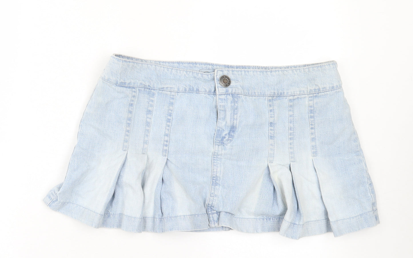 Miss Selfridge Womens Blue Cotton Mini Skirt Size 14 Button