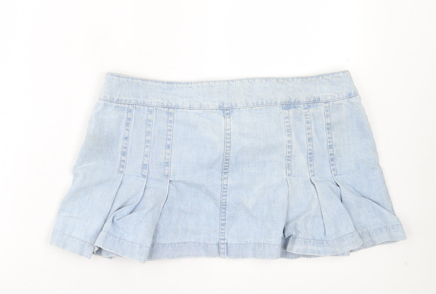 Miss Selfridge Womens Blue Cotton Mini Skirt Size 14 Button