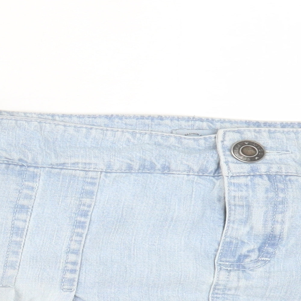 Miss Selfridge Womens Blue Cotton Mini Skirt Size 14 Button