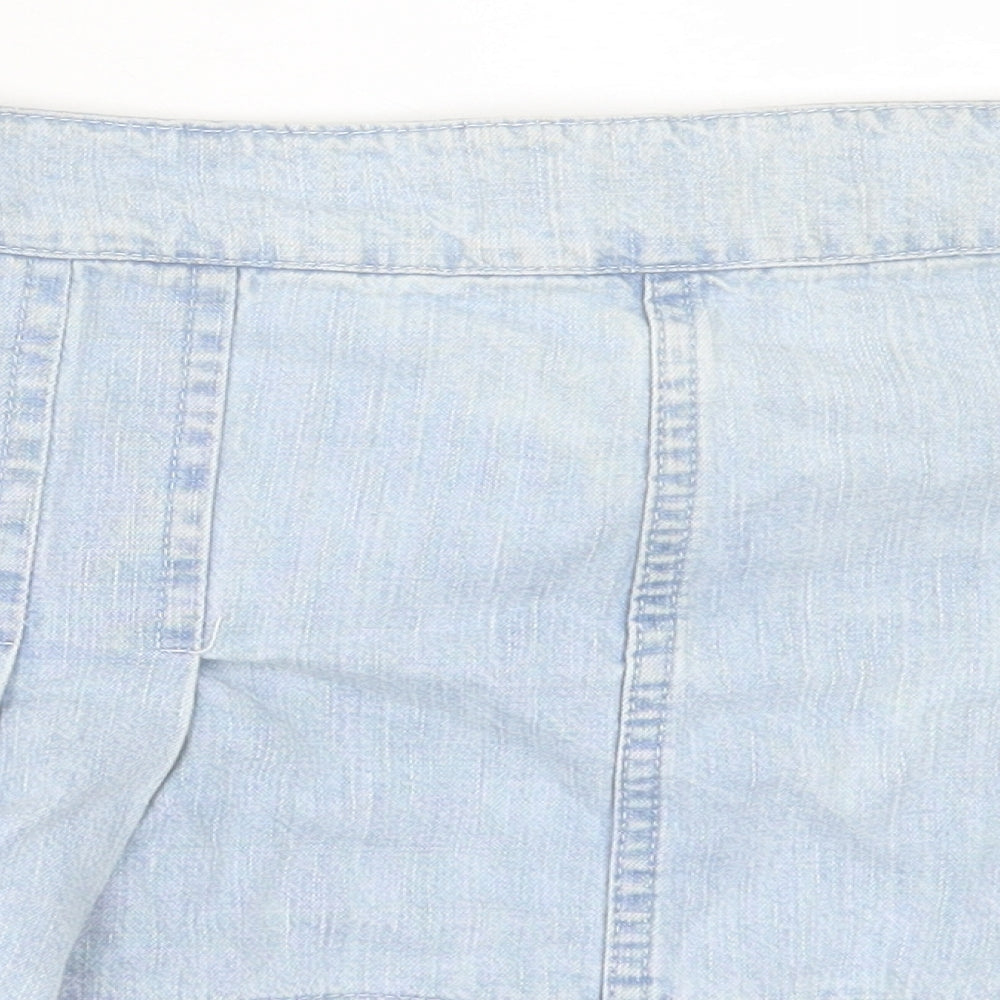 Miss Selfridge Womens Blue Cotton Mini Skirt Size 14 Button