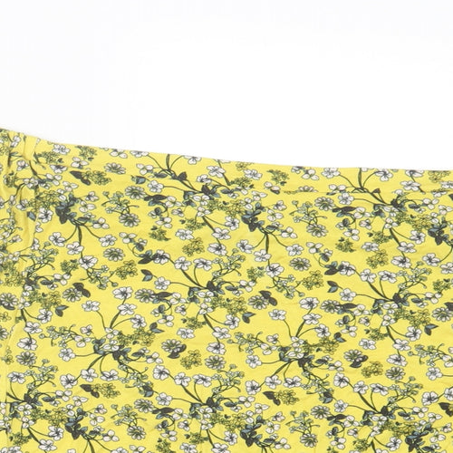 Oasis Womens Yellow Floral Viscose Basic T-Shirt Size L Off the Shoulder