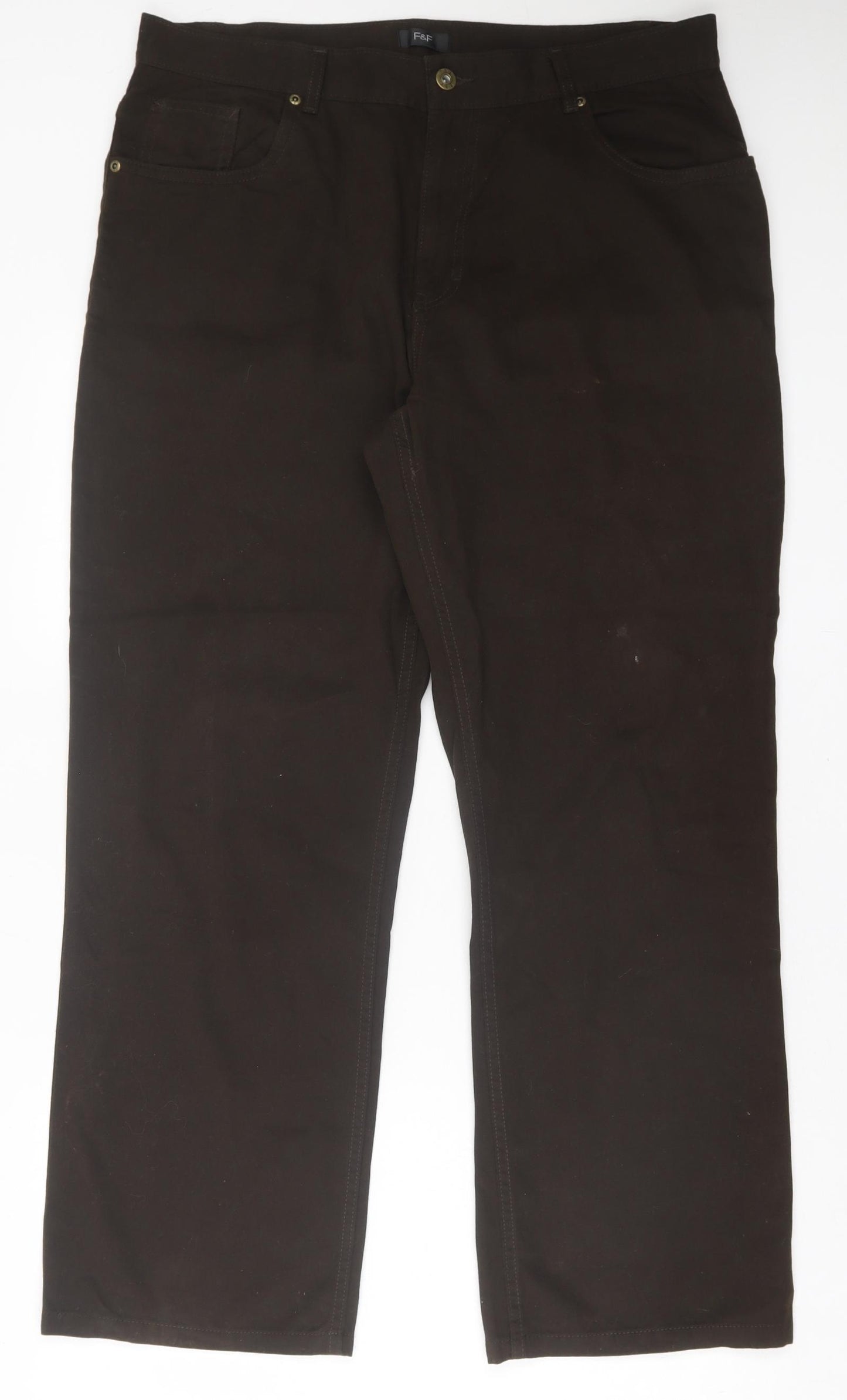 F&F Mens Brown Cotton Straight Jeans Size 36 in L30 in Regular Button