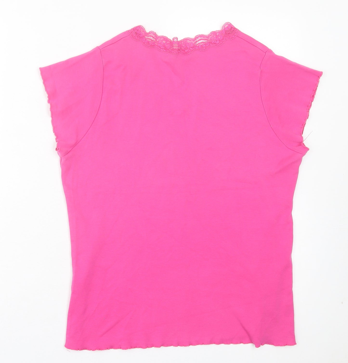 Vogue Womens Pink Cotton Basic T-Shirt Size 16 V-Neck - Lettuce edging, Lace