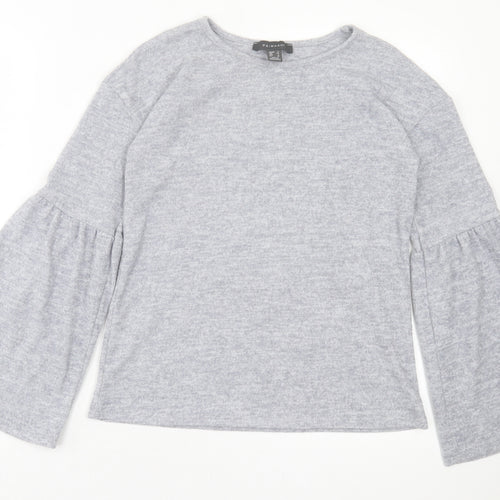 Primark Womens Grey Crew Neck Polyester Pullover Jumper Size 6 - Frill Sleeves