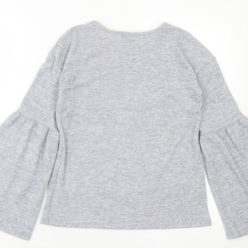 Primark Womens Grey Crew Neck Polyester Pullover Jumper Size 6 - Frill Sleeves