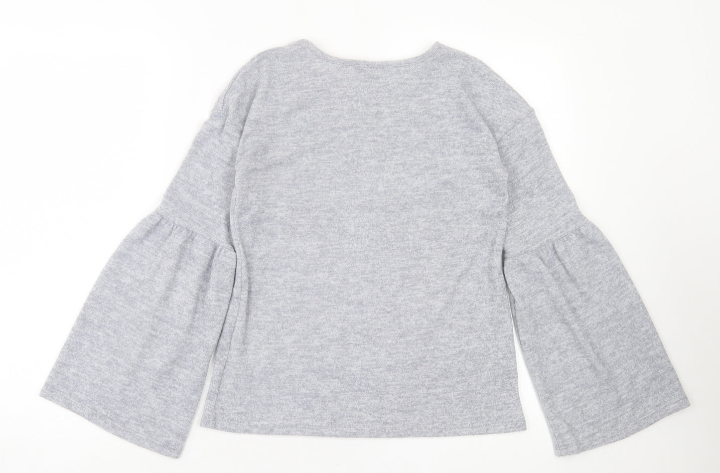 Primark Womens Grey Crew Neck Polyester Pullover Jumper Size 6 - Frill Sleeves
