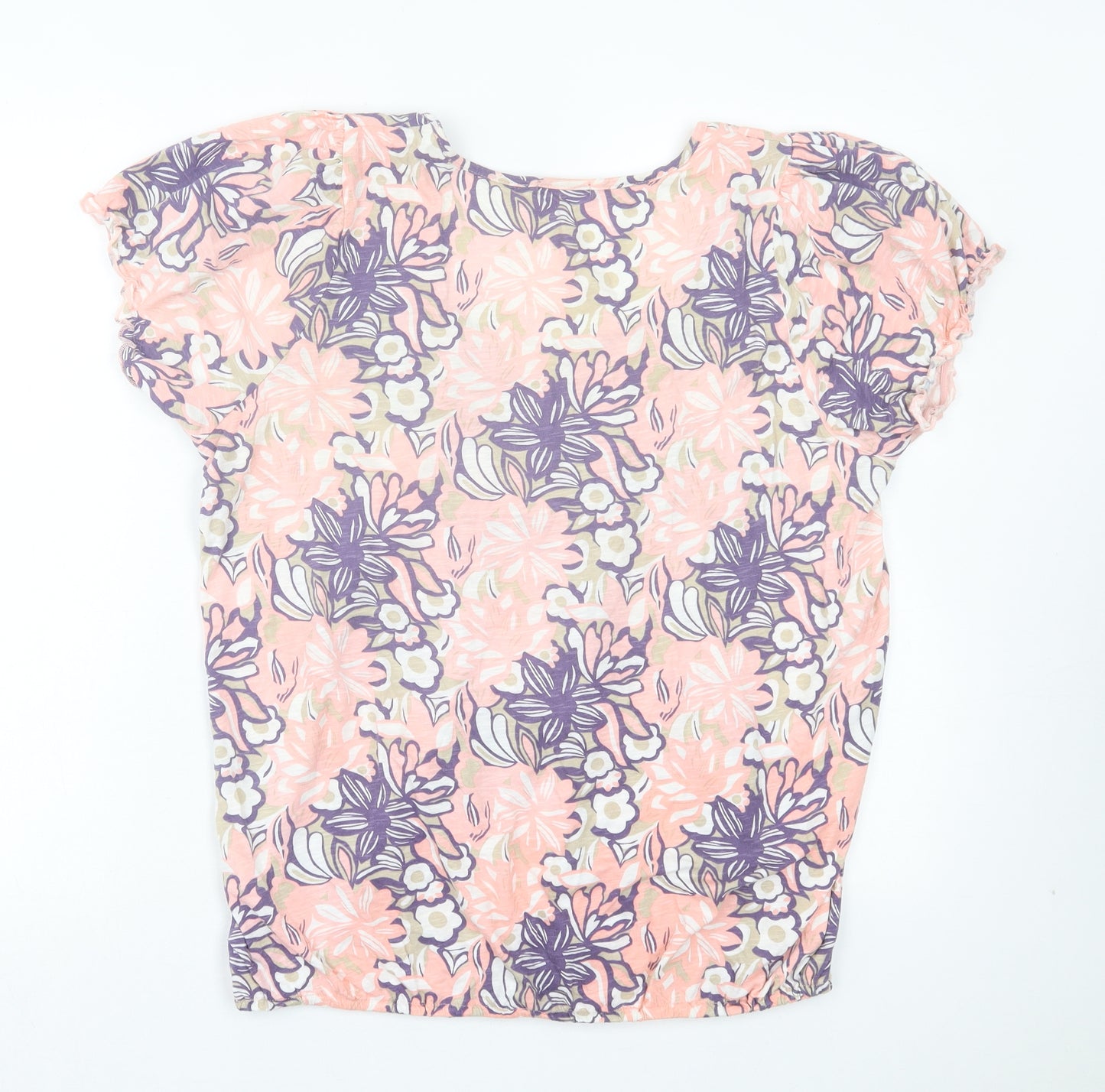 Savoir Womens Pink Floral Cotton Basic T-Shirt Size 14 Scoop Neck