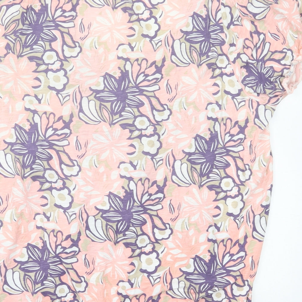 Savoir Womens Pink Floral Cotton Basic T-Shirt Size 14 Scoop Neck