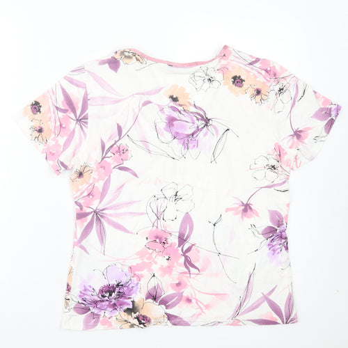 via veneto Womens Purple Floral Viscose Basic T-Shirt Size 16 V-Neck