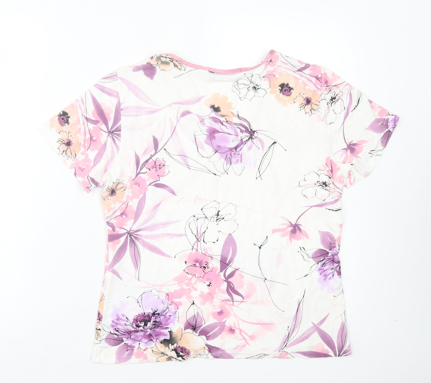 via veneto Womens Purple Floral Viscose Basic T-Shirt Size 16 V-Neck