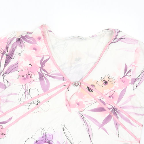 via veneto Womens Purple Floral Viscose Basic T-Shirt Size 16 V-Neck