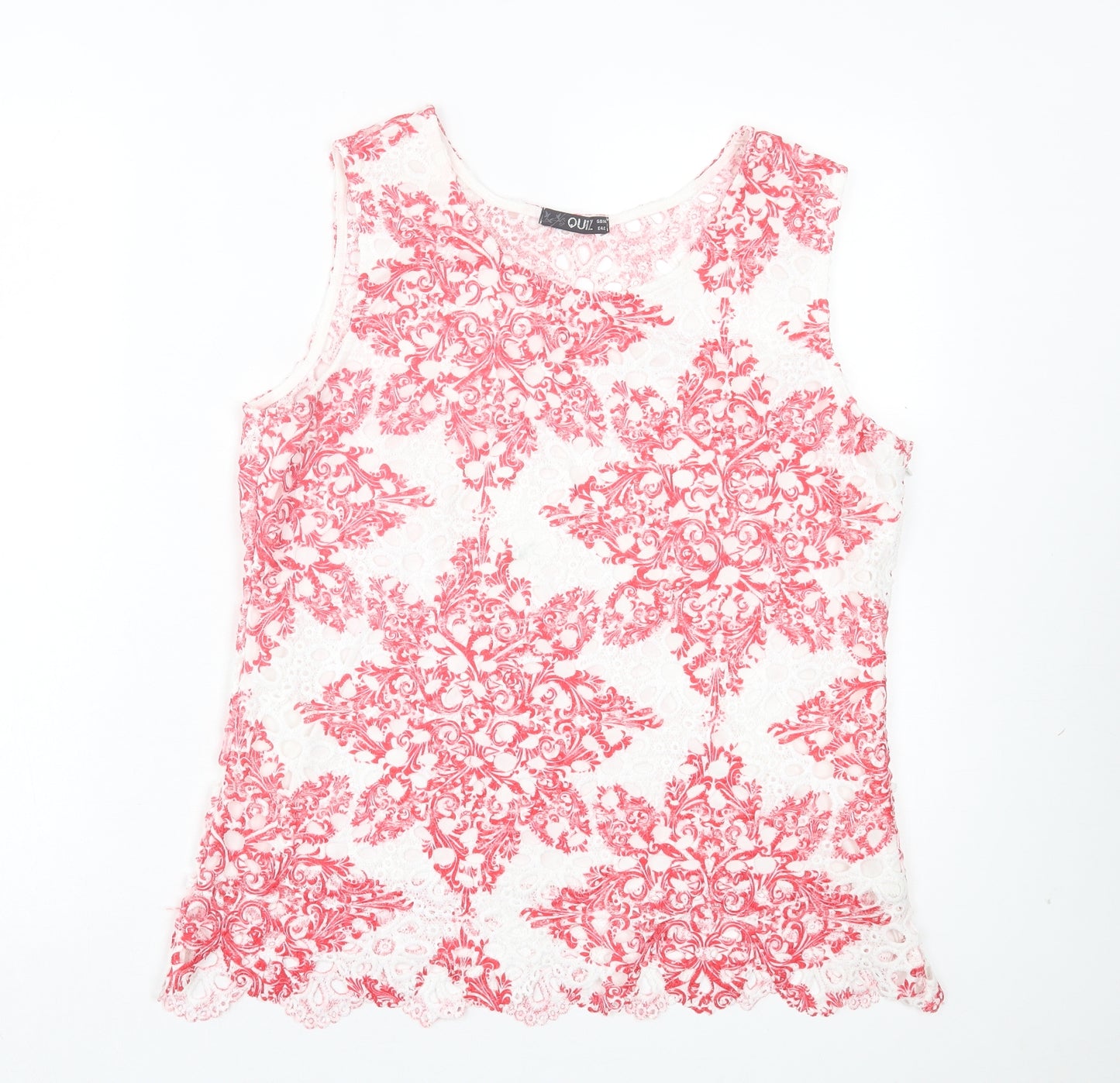 Quiz Womens Red Floral Polyester Basic Tank Size 14 Crew Neck