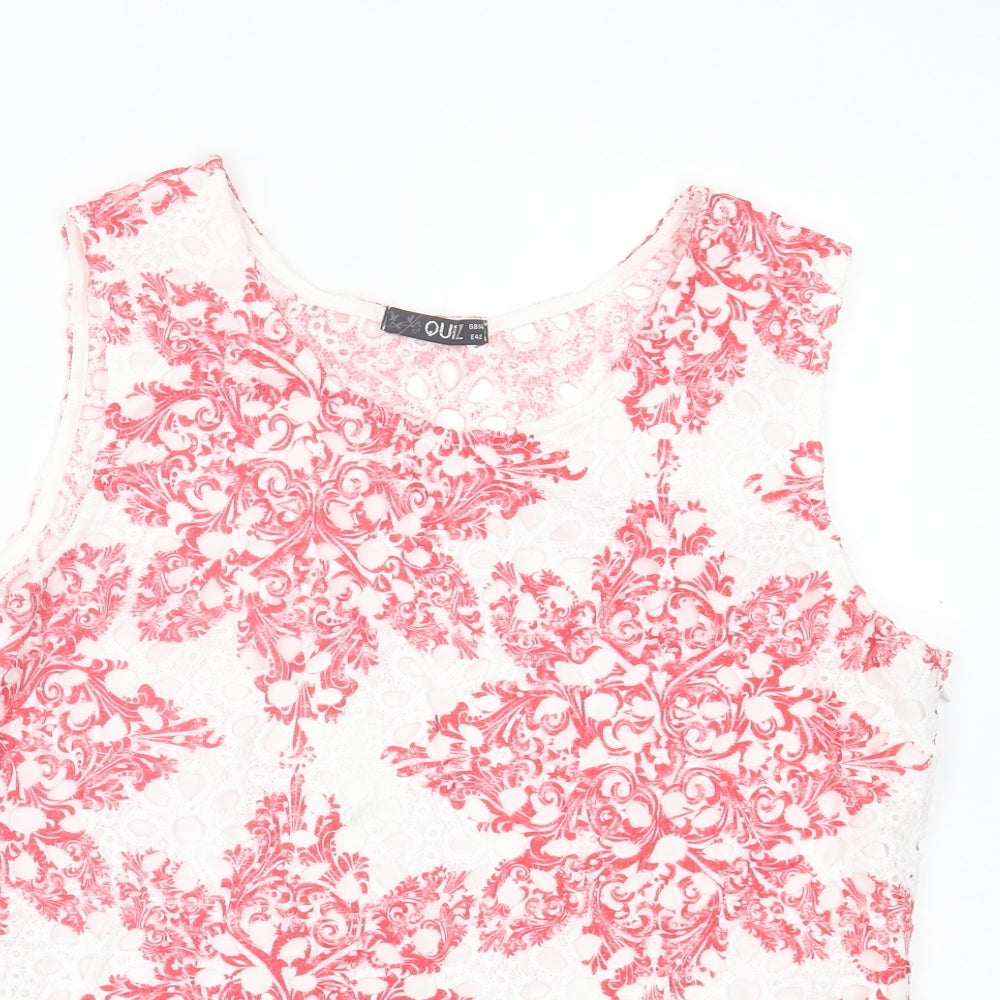 Quiz Womens Red Floral Polyester Basic Tank Size 14 Crew Neck