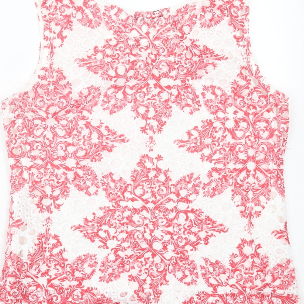 Quiz Womens Red Floral Polyester Basic Tank Size 14 Crew Neck