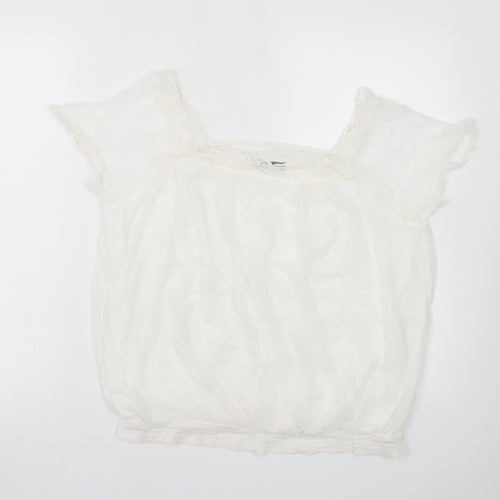 South Womens White Viscose Basic T-Shirt Size 14 Square Neck