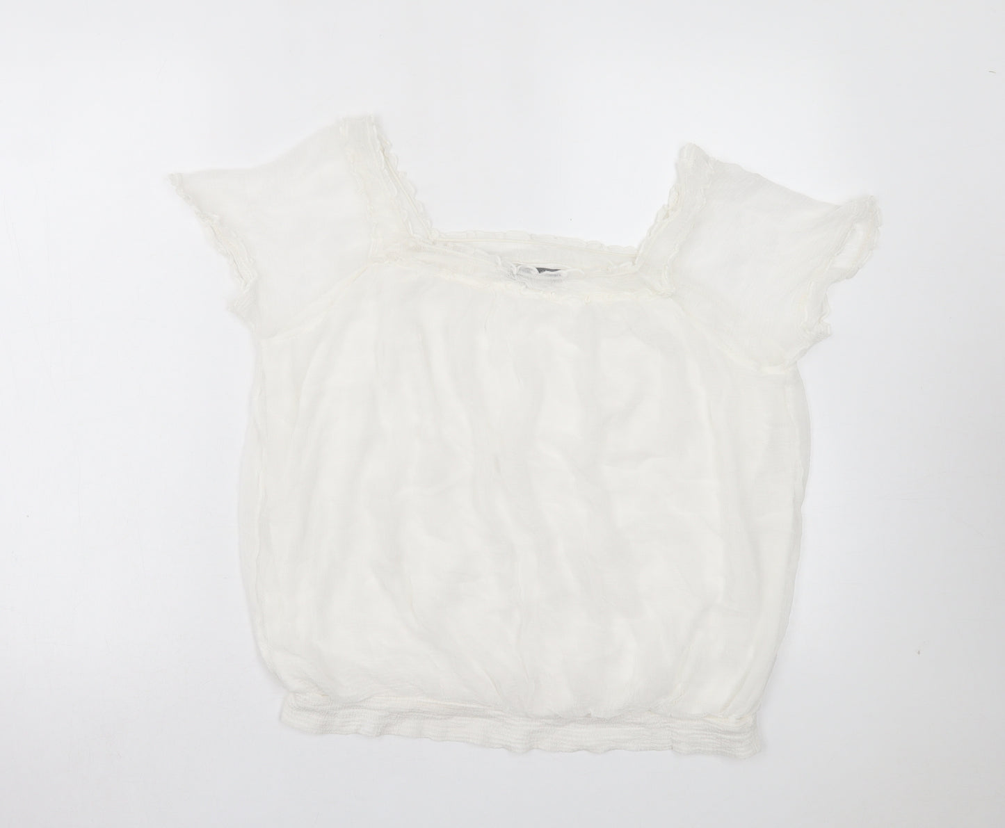 South Womens White Viscose Basic T-Shirt Size 14 Square Neck