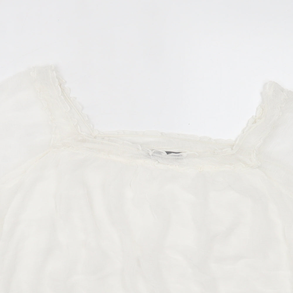 South Womens White Viscose Basic T-Shirt Size 14 Square Neck