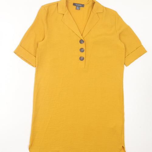 Primark Womens Yellow Polyester A-Line Size 6 V-Neck Button