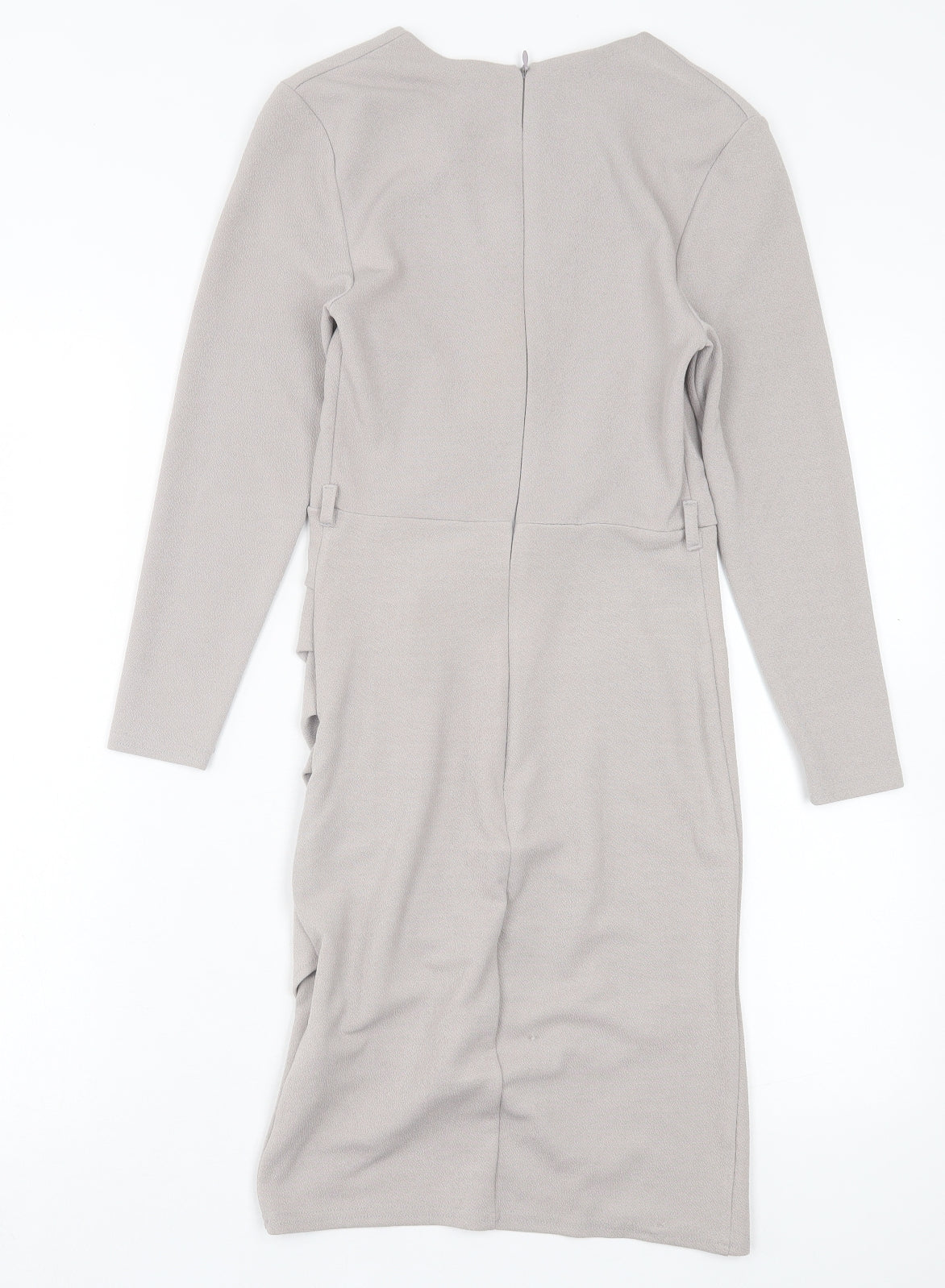 New Look Womens Grey Polyester Pencil Dress Size 8 V-Neck Zip